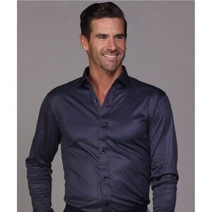 NWOT Collars and Co Quattro Flex Dress Shirt Button Down Midnight Dot Medium